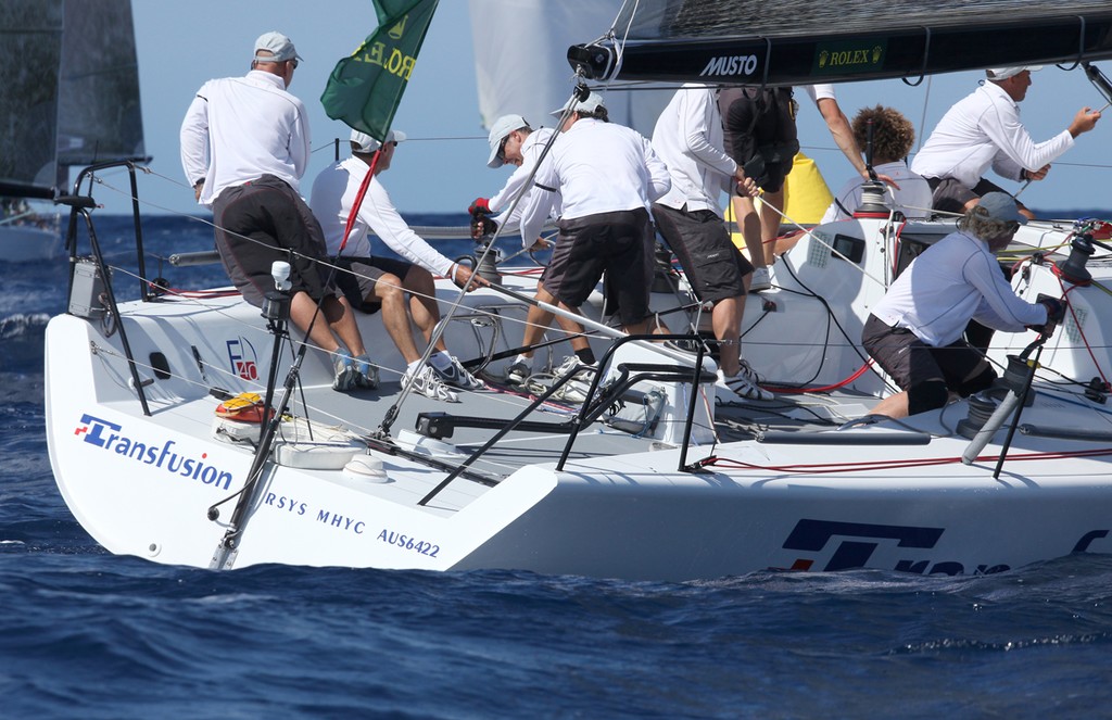 Transfusion’s tactician John Kostecki lends a hand with the hiking as they round the bottom mark - Rolex Farr 40 World Championships © Crosbie Lorimer http://www.crosbielorimer.com